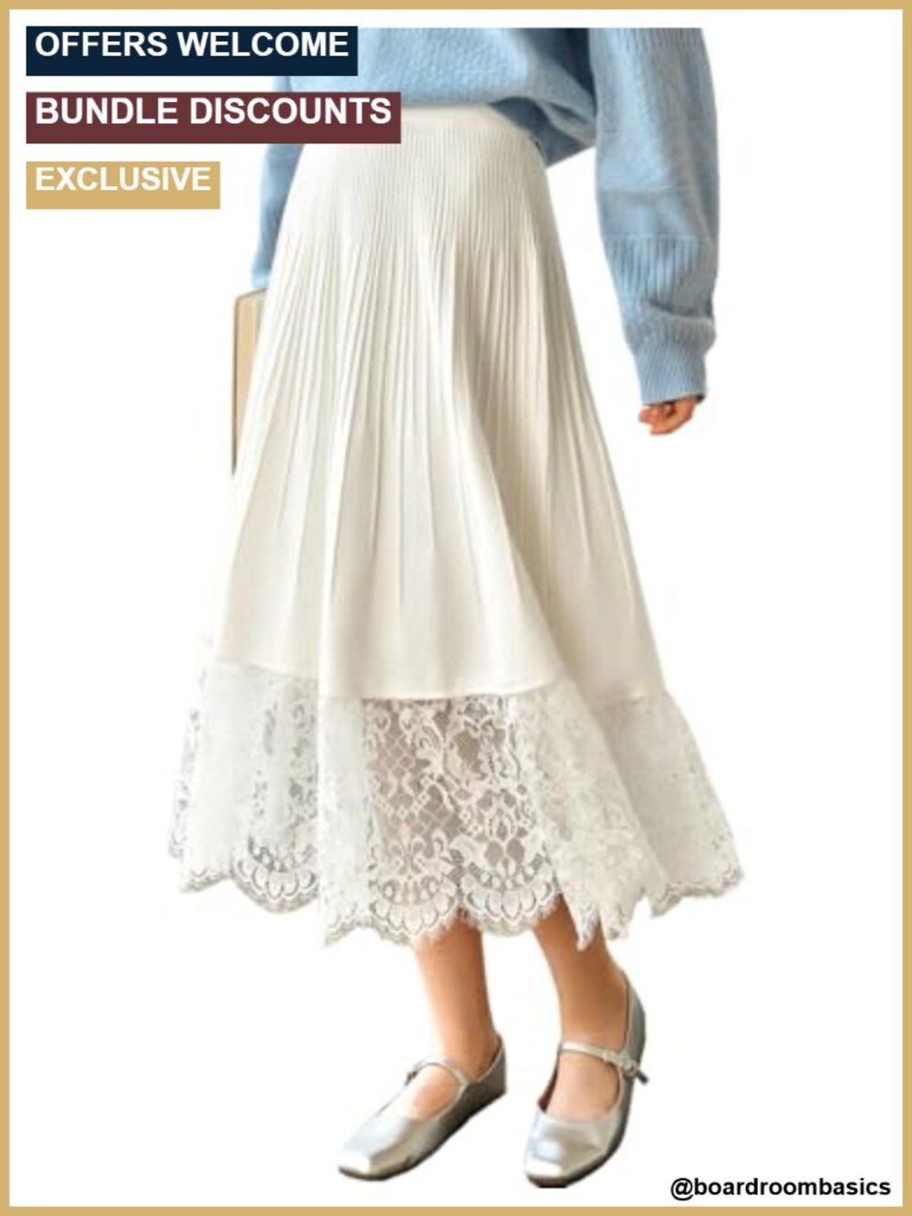 Pleated Knit Midi Skirt Elastic High Waist A Line Pull On